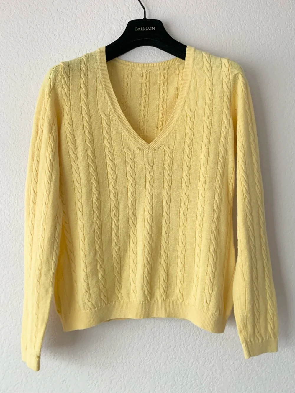 Linen Yellow Cable V-Neck Sweater